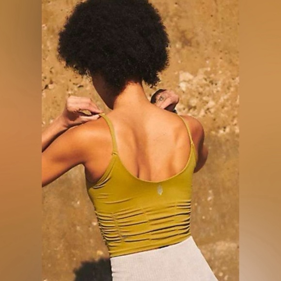 NWOT Free People Good Karma Ruched crop tank XS/S Dusted Military - Picture 2 of 4